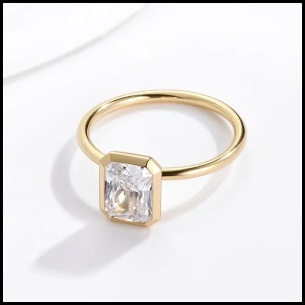 14K Yellow Gold 2 CT Moissanite Radiant Cut Ring Solitaire 925 Sterling Silver